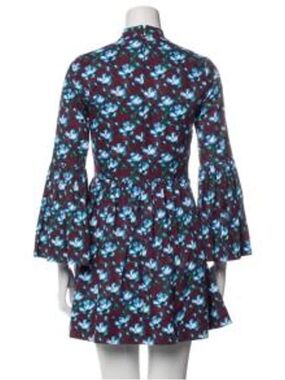 De Loreta Mini Floral Dress Flared Bell Sleeves Pockets Size XS Burgundy